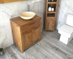 Oak Bathroom Vanity Unit - Solid Cabinet With Stone Basin Choice Round Corners Soft Close Hinges 100% 502Rsbc - thumbnail 1