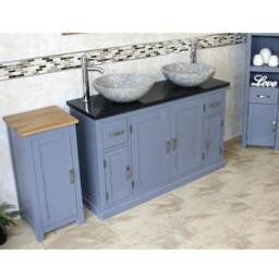 Grey Painted Bathroom Vanity Unit Cabinet Twin Stone Bowl Basin Tap Set 402Gbqsbcx2 - thumbnail 3