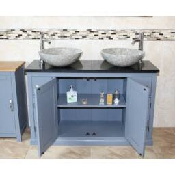 Grey Painted Bathroom Vanity Unit Cabinet Twin Stone Bowl Basin Tap Set 402Gbqsbcx2 - thumbnail 2