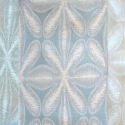 Extra Long Blue Beige Gray Jacquard Curtain With Flower Pattern Grommet Top 16, 17, 18, 20 Feet 2 Story Great Room Ikiriska - thumbnail 2