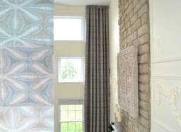 Extra Long Blue Beige Gray Jacquard Curtain With Flower Pattern Grommet Top 16, 17, 18, 20 Feet 2 Story Great Room Ikiriska - thumbnail 1
