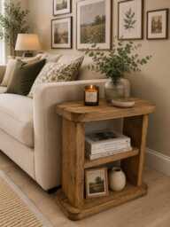 Solid Wood Narrow Sofa Side Table - Slim Rustic Handmade Wooden End -Various Sizes & Colours