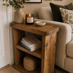 Solid Wood Narrow Sofa Side Table - Slim Rustic Handmade Wooden End -Various Sizes & Colours - thumbnail 2