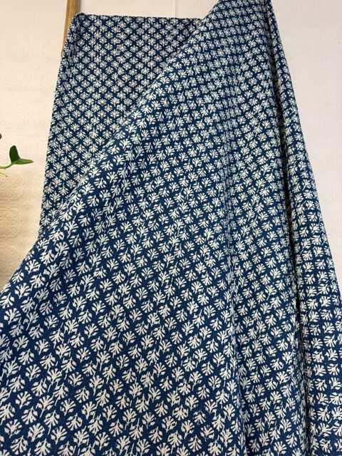 Kantha Stitch Pure Cotton Reversible Bed/Sofa Throw King Size - Handmade Handprinted Floral Dohar- Indigo Small Motif - image 1