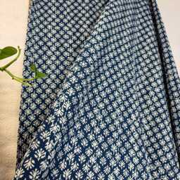 Kantha Stitch Pure Cotton Reversible Bed/Sofa Throw King Size - Handmade Handprinted Floral Dohar- Indigo Small Motif - thumbnail 2