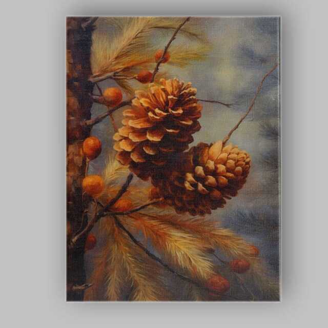 Rustic Pine Cones Autumn Botanical Nature Painting Canvas Wall Art Print Decor Picture Ready To Hang - image 1