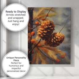 Rustic Pine Cones Autumn Botanical Nature Painting Canvas Wall Art Print Decor Picture Ready To Hang - thumbnail 3