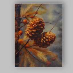 Rustic Pine Cones Autumn Botanical Nature Painting Canvas Wall Art Print Decor Picture Ready To Hang - thumbnail 1