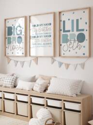 Set Of 3, Brother Bedroom Prints, Personalised Name Big Bro Lil Bro, Sibling Boys Nursery Playroom, Wall Art - thumbnail 1