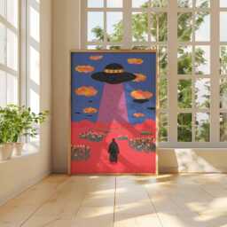 Retro Ufo Abduction Wall Art Print, Psychedelic Alien Spaceship Poster, Surreal Outer Space Artwork, Colorful Cosmic Home Decor - thumbnail 3