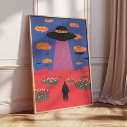 Retro Ufo Abduction Wall Art Print, Psychedelic Alien Spaceship Poster, Surreal Outer Space Artwork, Colorful Cosmic Home Decor - thumbnail 2