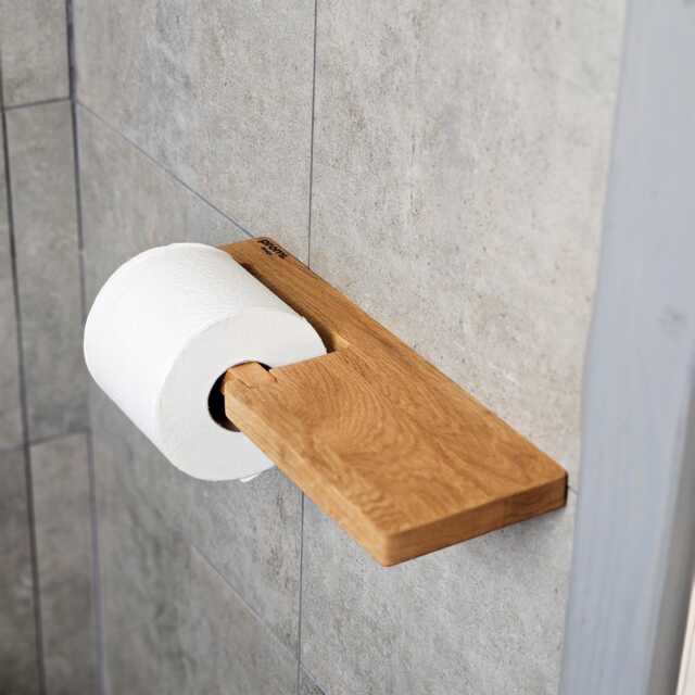 Wooden Toilet Paper Holder With Shelf, Wall Mounted Roll Holder, Extra Storage, Oak Tissue For Powder Rooms - image 1