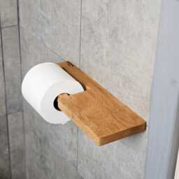 Wooden Toilet Paper Holder With Shelf, Wall Mounted Roll Holder, Extra Storage, Oak Tissue For Powder Rooms