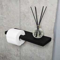 Wooden Toilet Paper Holder With Shelf, Wall Mounted Roll Holder, Extra Storage, Oak Tissue For Powder Rooms - thumbnail 4