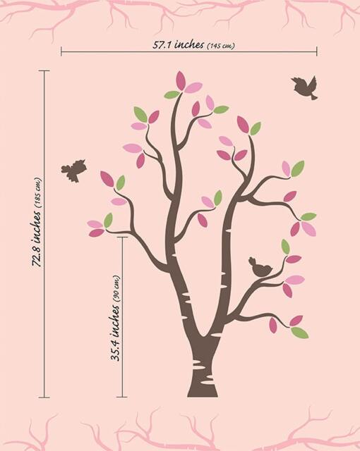 Tree Wall Decal Nursery Decor With Birds - 73x57 Inches - image 1