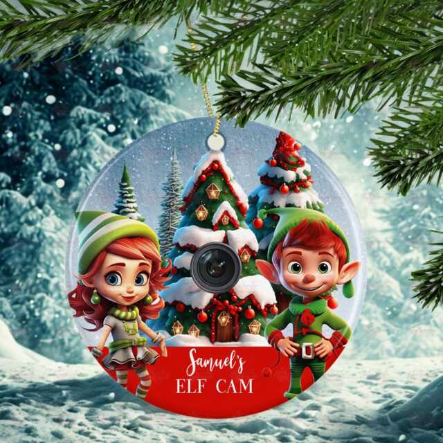 Kids Santa Elf Cam Christmas Bauble Gift - Keepsake Present Custom Name Ornament Fun Surveillance