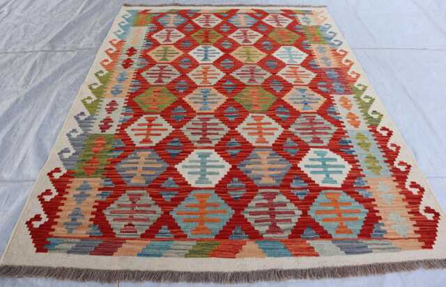 4'11x6'2 Ft Flatweave Afghan Kilim Rug, New Tribal Maimana Turkmen Oriental Rug, Vintage Rug For Bedroom Livingroom - image 1