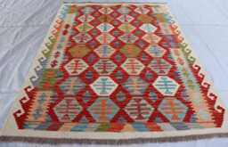 4'11x6'2 Ft Flatweave Afghan Kilim Rug, New Tribal Maimana Turkmen Oriental Rug, Vintage Rug For Bedroom Livingroom - thumbnail 1