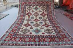 6x9 Beige Kazak Area Rug - Geometric Design Natural Veg Dyes Tribal Afghan Handmade Wool Oriental Living Room Dining Table - thumbnail 1