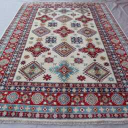 6x9 Beige Kazak Area Rug - Geometric Design Natural Veg Dyes Tribal Afghan Handmade Wool Oriental Living Room Dining Table - thumbnail 3