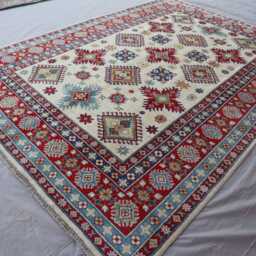 6x9 Beige Kazak Area Rug - Geometric Design Natural Veg Dyes Tribal Afghan Handmade Wool Oriental Living Room Dining Table - thumbnail 2