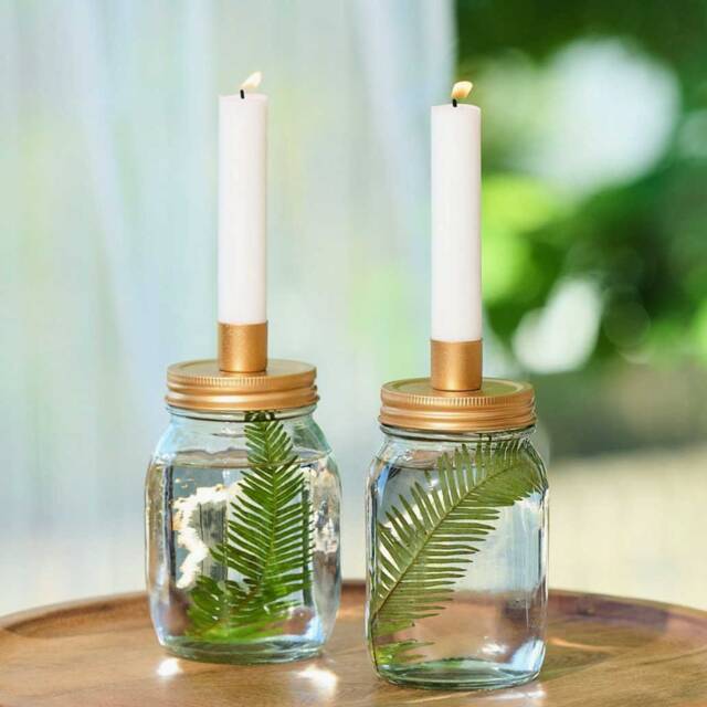 Glass Jar Candle Holder With Gold Lid Summer Tablescape Decor - image 1