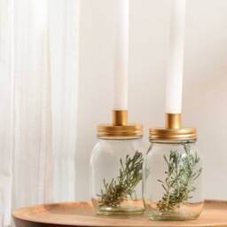Glass Jar Candle Holder With Gold Lid Summer Tablescape Decor - thumbnail 3