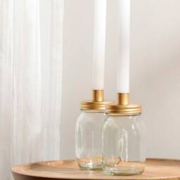 Glass Jar Candle Holder With Gold Lid Summer Tablescape Decor - thumbnail 2