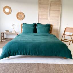Smooth Linen Duvet Cover in Dark Green, Washed Quilt Cover, Twin, Single, King, Queen Various Sizes - thumbnail 2