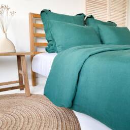 Smooth Linen Duvet Cover in Dark Green, Washed Quilt Cover, Twin, Single, King, Queen Various Sizes - thumbnail 3