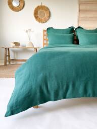 Smooth Linen Duvet Cover in Dark Green, Washed Quilt Cover, Twin, Single, King, Queen Various Sizes - thumbnail 1