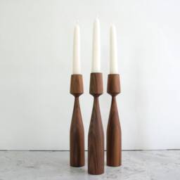 Walnut Wood Candleholder Set Of 3 Albert Handturned Candlesticks For Hygge Decor. Minimalist Candle Holder Table Decor - thumbnail 2
