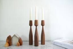 Walnut Wood Candleholder Set Of 3 Albert Handturned Candlesticks For Hygge Decor. Minimalist Candle Holder Table Decor - thumbnail 1