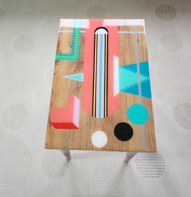 Hand Painted Epoxy Resin Side Table, Colorful Pop Art Coffee Table - image 1