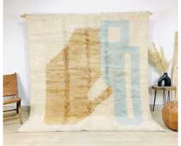 Blue & Tan Moroccan Rug Berber Shag Large Area - Painterly Abstract Wool Carpet Soft Organic Modern Home Decor - thumbnail 1