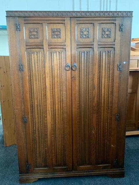 Custom Painted Beautiful Vintage Wardrobe Old Charm Linenfold Oak - Custom Paint - image 1
