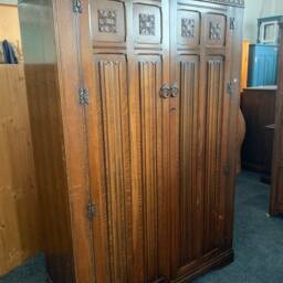 Custom Painted Beautiful Vintage Wardrobe Old Charm Linenfold Oak - Custom Paint - thumbnail 3
