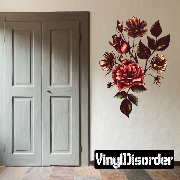 Floral Flower Wall Decal - Fabric Vinyl Removable & Reusable Floralfloweruscolor084Et
