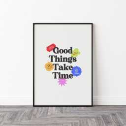 Retro Wall Print, Positive Motivational Poster, Y2K Art Good Things Take Time Decor, Happy Art, 90S Aesthetic - thumbnail 3
