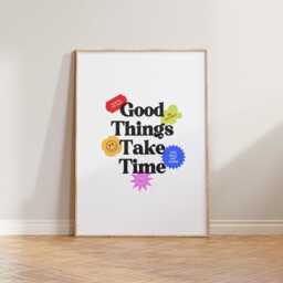 Retro Wall Print, Positive Motivational Poster, Y2K Art Good Things Take Time Decor, Happy Art, 90S Aesthetic - thumbnail 1