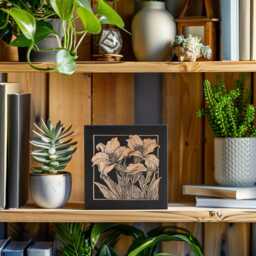 Daylily Flowers Mini Engraved Birch Wood Panel - Block Print Floral Garden Wall Art, Plant Mom Illustration Print, Farmhouse Home Decor Gift - thumbnail 2