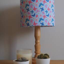 Blue Butterflies Lampshade Pink & Blue Pattern Handmade Cotton Fabric Drum Light Shade Table Floor Ceiling Pendant Various Sizes - thumbnail 3
