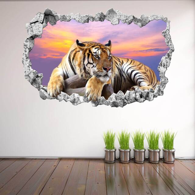 Tiger Wall Decal Sticker Mural Poster Print Art Home Decor Wild Animal Sunset Ct80 - image 1