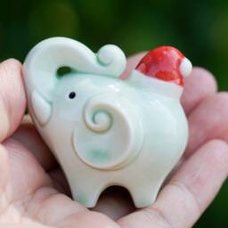Pink Porcelain Elephant Figurine Collectible Christmas Decor - thumbnail 3
