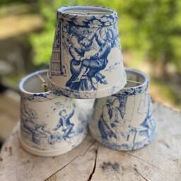 Blue Toile Chandelier Lampshade Stof France Festin Bleu Cotton Duck Wall Sconce - thumbnail 4