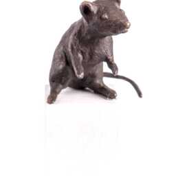Mouse With Wooden Base, Bronze Sculpture - thumbnail 2