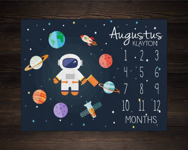Baby Milestone Blanket Month Growth Tracker Fleece Shower Outerspace Newborn Gift Minky Boy Space Nursery - image 1