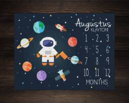 Baby Milestone Blanket Month Growth Tracker Fleece Shower Outerspace Newborn Gift Minky Boy Space Nursery - thumbnail 1