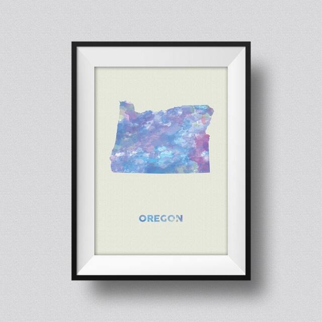 Oregon Watercolor Map Usa Art Print Ink Splash Poster Canvas