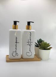 Personalised White Square Soap Dispenser Bottle With Black/Gold Pump 250Ml & 500Ml